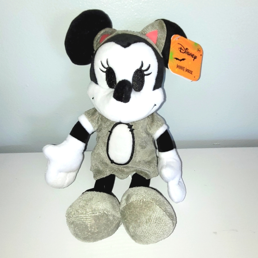 Disney Halloween 10" Black and White Minnie Mouse Plush with Kitty Cat Ears